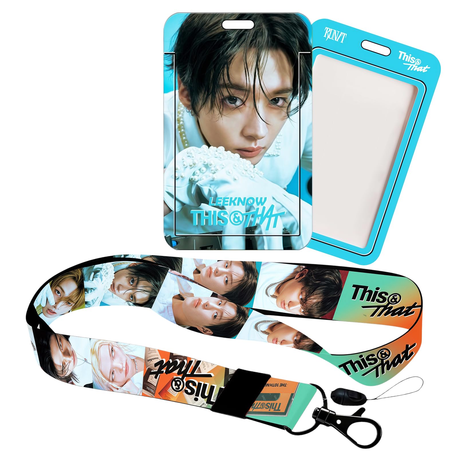 Stray Kids Run IT Photocard Holder Case and Lanyard Set, 1 Pcs Lanyard & 1 Pcs ID Photo Holder Stray Kids Plastic Badge Holder with Strap SKZ Merch Gift (LEEKNOW2)