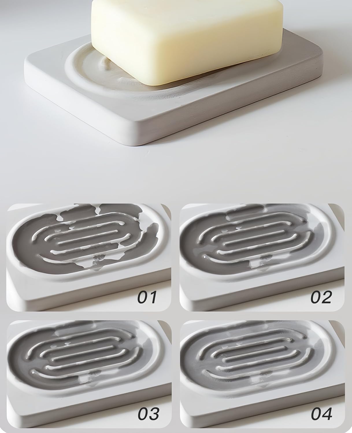 Soap Tray Water Absorbing Diatomite Dish Shampoo Bar Soap Holder Quick Dry Stone Soap Bar Holders Fast Drying Soap Saver Diatomaceous Earth Dishes for Shower Bathroom Bathtub Sink Organizer (Grey)