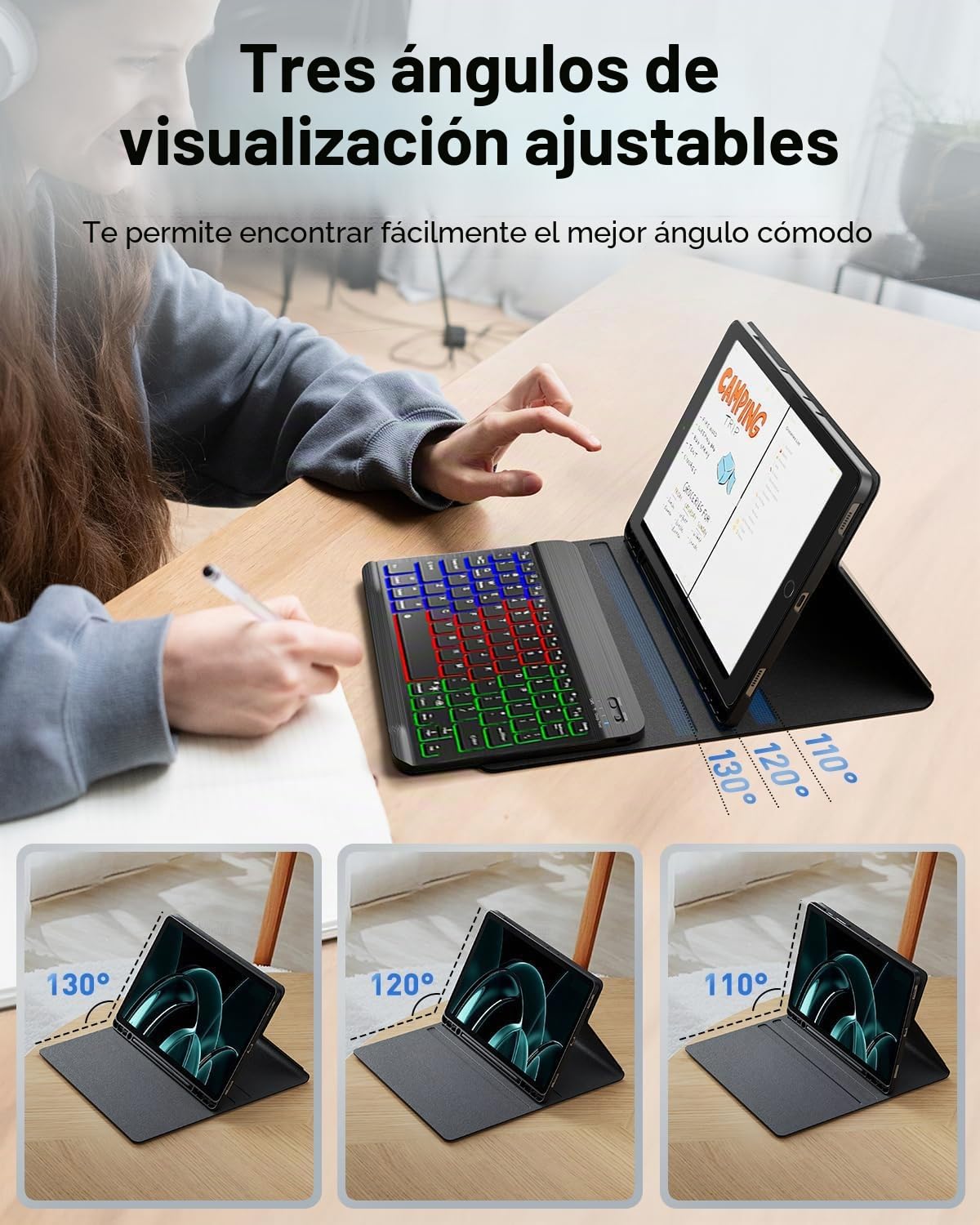 Funda con teclado para Samsung Galaxy Tab S11 Ultra / S10 Ultra / S9 Ultra / S8 Ultra de 14.6 pulgadas - Teclado magnético desmontable retroiluminado con 7 colores de arcoíris con soporte para