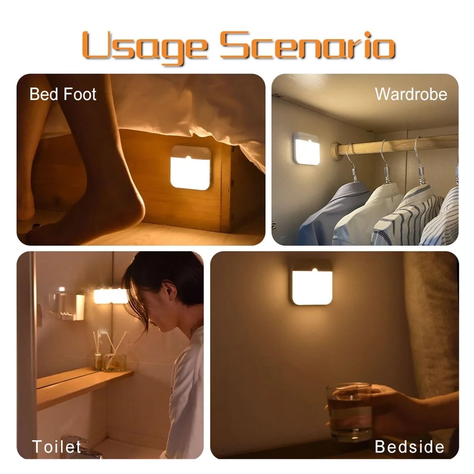 Luce Notturna A LED Con Sensore Di Movimento, Lampada Quadrata Di Ricarica For Camera Da Letto, Cucina, Scale, Corridoio, Armadio, Illuminazione(Cold White,4 Pcs)