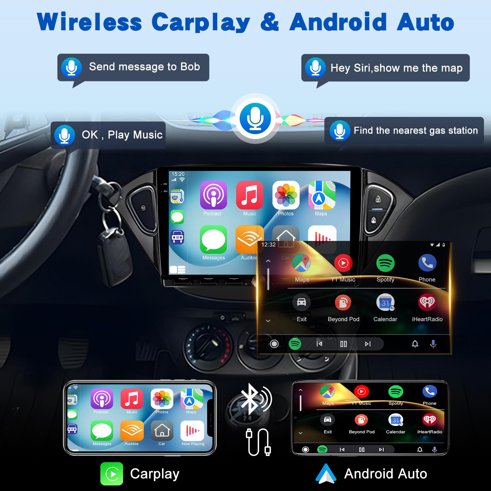 Autoradio pour Opel Corsa 2015-2019/Opel Adam 2013-2016, 2G+64G Écran Tactile Android 9 Pouces, égaliseur Bandes, CarPlay, Android Auto, Commandes au Volant, Bluetooth 5.0, Wi-FI
