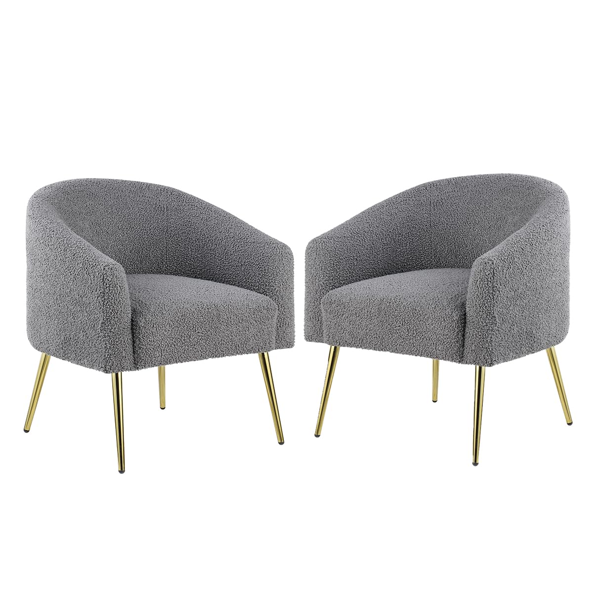 Morden Fort Accent Chair Living Room Chair Modern Sherpa Fabric Side Chairs Barrel Chair Armchair Set of 2 for Living Room Bedroom Home Kitchen Office, Grey