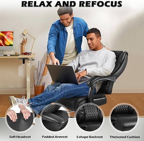 Miniatura 4 de LEMBERI Silla de oficina ejecutiva de 400 libras con reposapiés, silla de escritorio grande y alta resistente, sillas ergonómicas de piel sintética