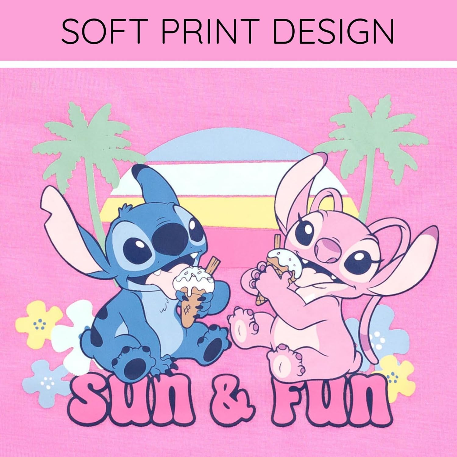 Disney Lilo & Stitch Big Girls T-Shirt and French Terry Dolphin Shorts Outfit Set Pink/Navy Stitch Angel 10-12 - Image 5