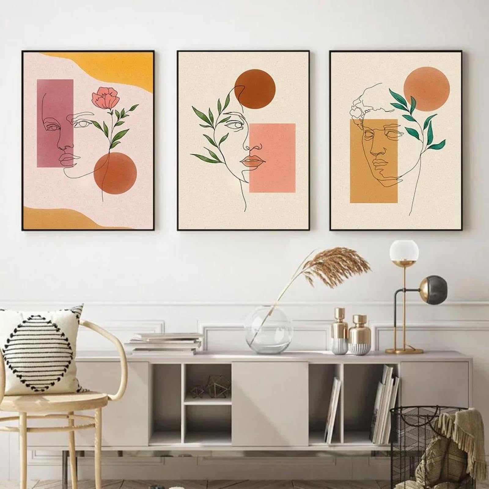 Baibexing Abstract Woman Line Bohemian Poster Prints Wall Art Aesthetics Canvas Painting For Living Room Home Decor 30X40Cmx3Pcs Unframed