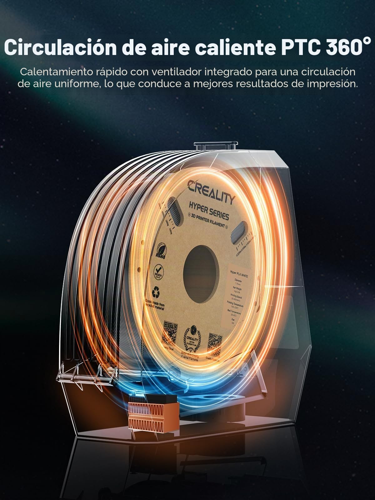 Creality Space PI Filament-Trocknerbox Upgraded Edition, accesorio original Creality con calefacción y ventilador completos de 360°, indicador de humedad en tiempo real para filamento de 1,75/2,85 mm