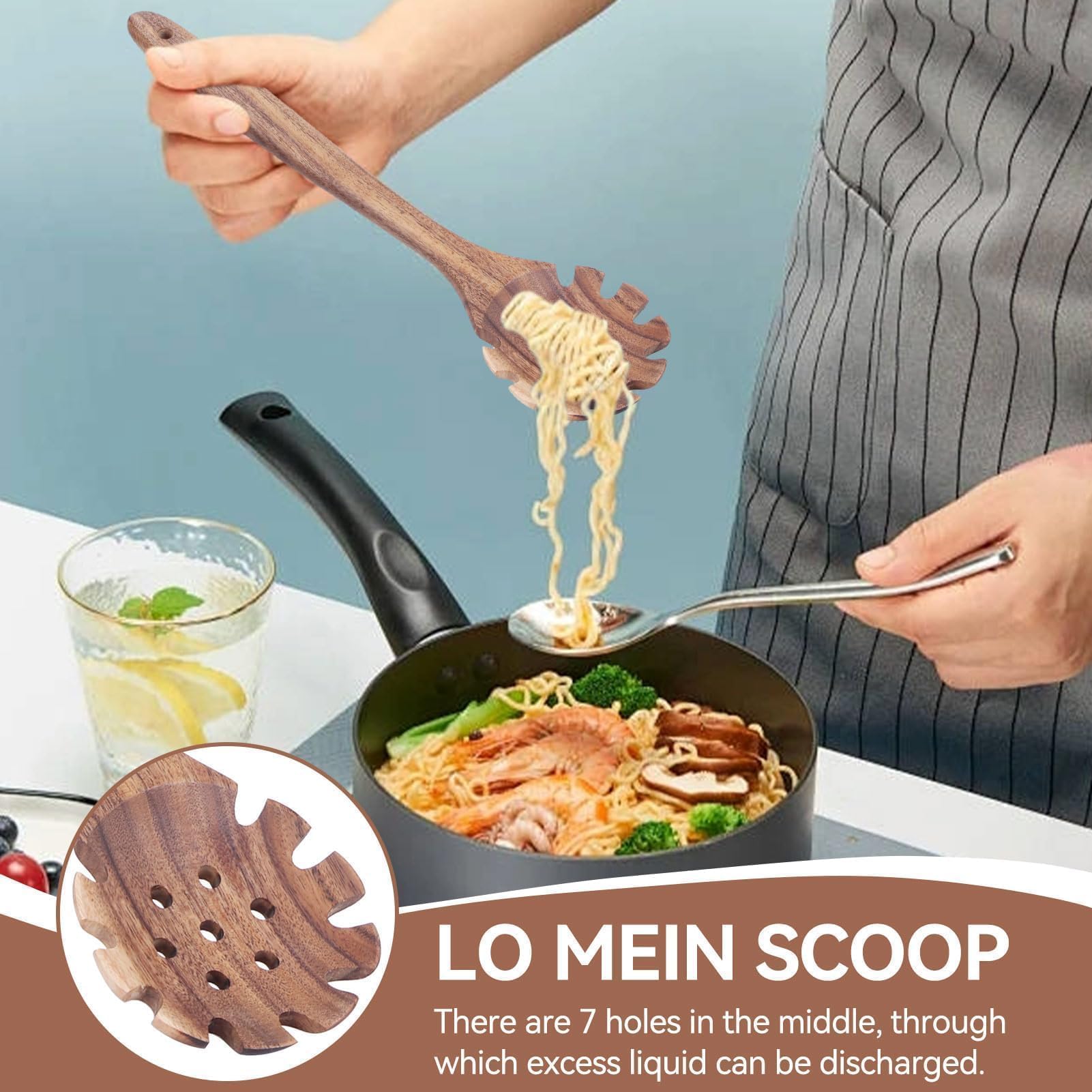 2Pcs Forchetta per Pasta in Legno, Cucchiaio per Pasta Server Cucchiaio per Spaghetti con Denti Cucchiaio per Pasta con Intaglio Cucchiaio per Sollevamento Pasta per Scolapasta per Spaghetti
