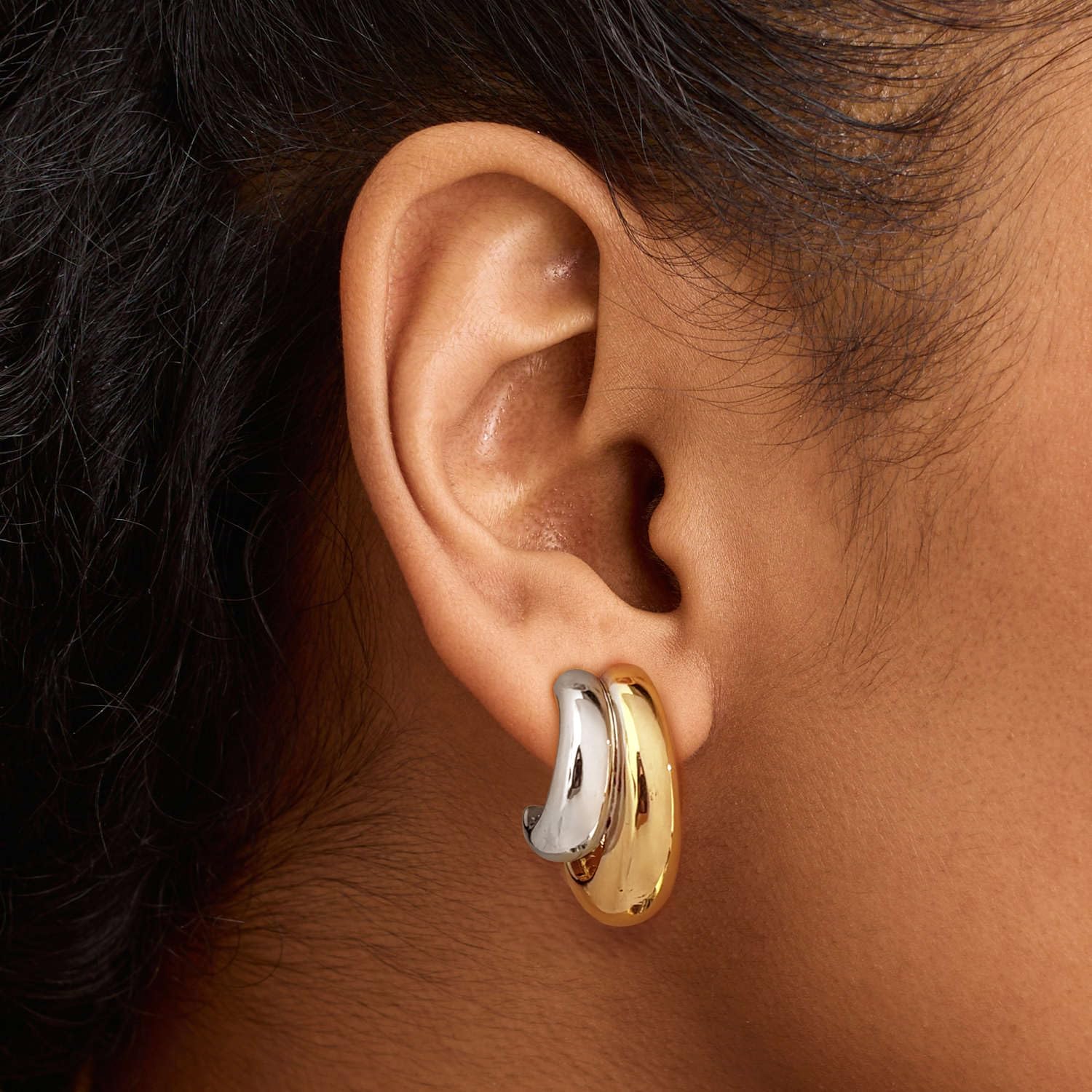 Gold And Silver Hoop Earrings For Women Two Toned Hoops - Image 2