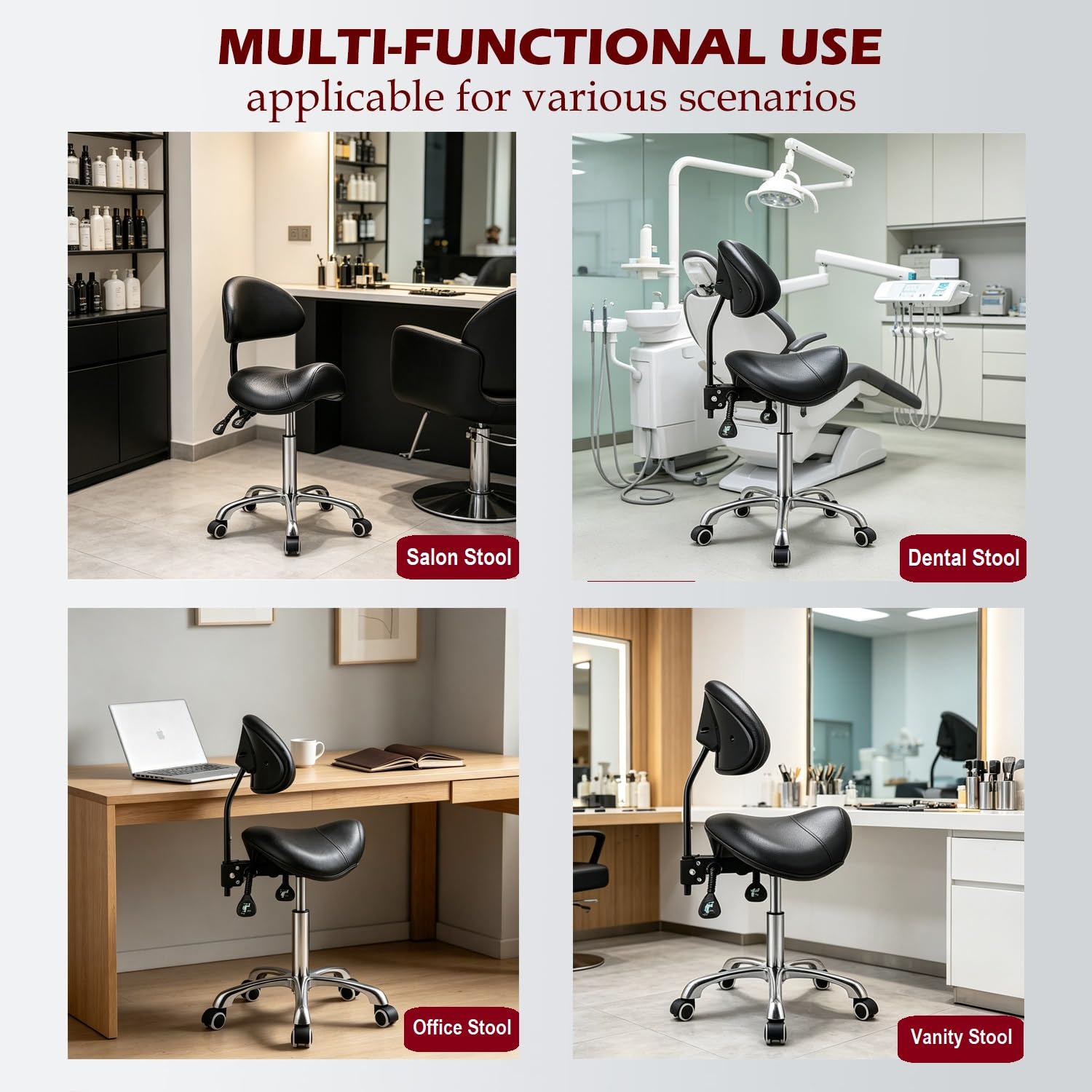 Kaleurrier Taburete giratorio con ruedas, altura ajustable con ruedas, resistente antifatiga, taburete ergonómico para laboratorio, clínica, dentista, salón, masaje, oficina y cocina en casa (con