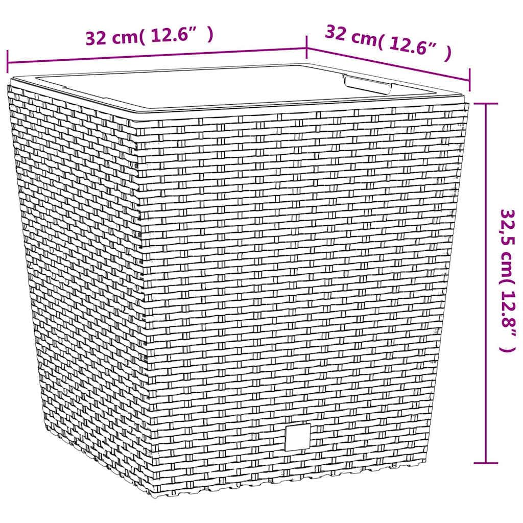Pflanzkübel Rattan-Optik Braun - Quadratischer Blumentopf 32x32x32,5 cm mit herausnehmbarem Einsatz 21L/32L - Robustes Pflanzgefäß für Garten, Balkon, Terrasse und Außenbereich