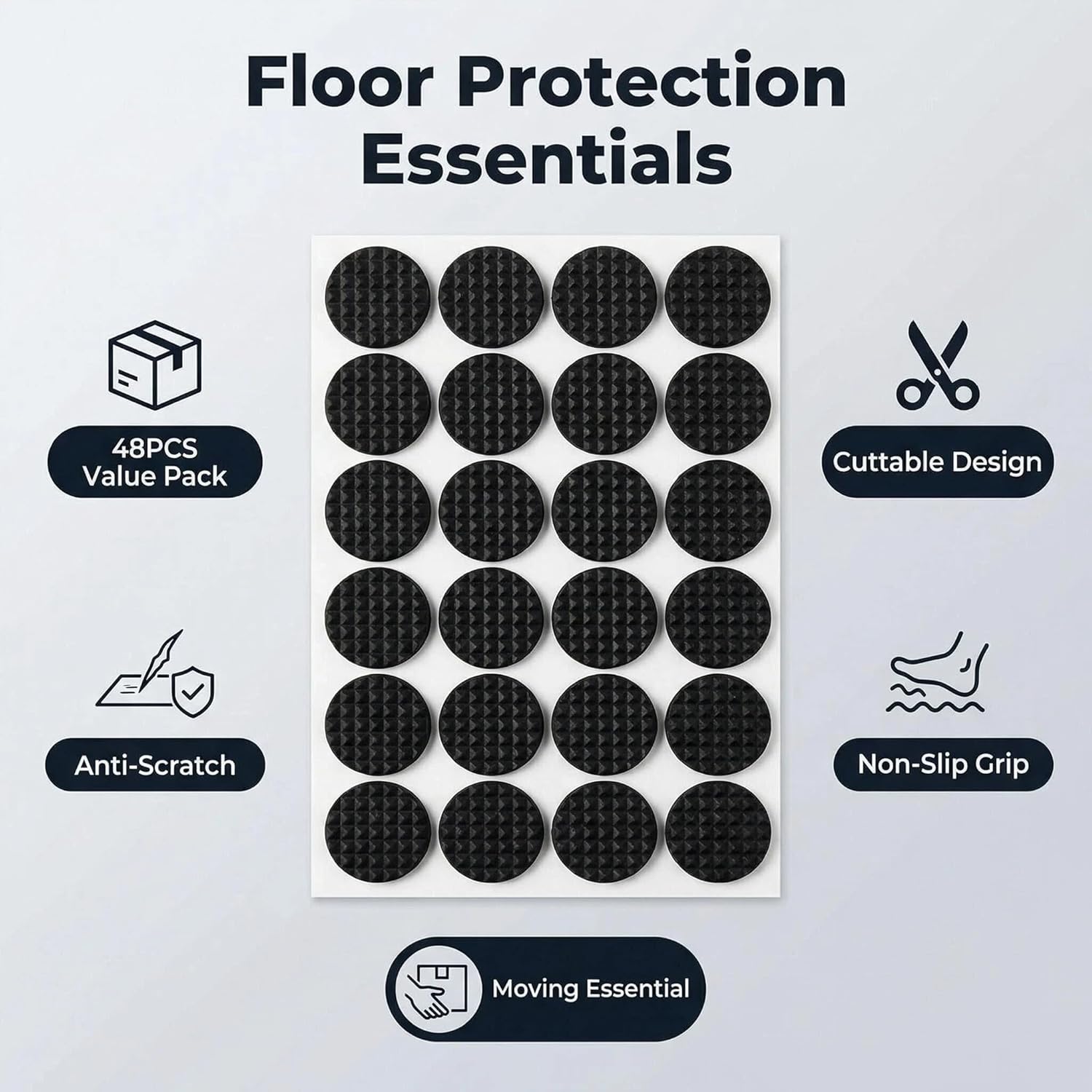 48PCS Furniture Pads 0.78 Inch - Cuttable Round Floor Protectors for Chair Legs - Anti Scratch Furniture Feet Pads for Hardwood Floors - Non Slip Chair Leg Protectors Moving Essentials