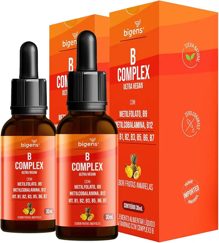 B Complex Ultra Vegan, Vitaminas do Complexo B em Gotas, Sabor Frutas Amarelas, 30ml, Bigens (Kit 2)