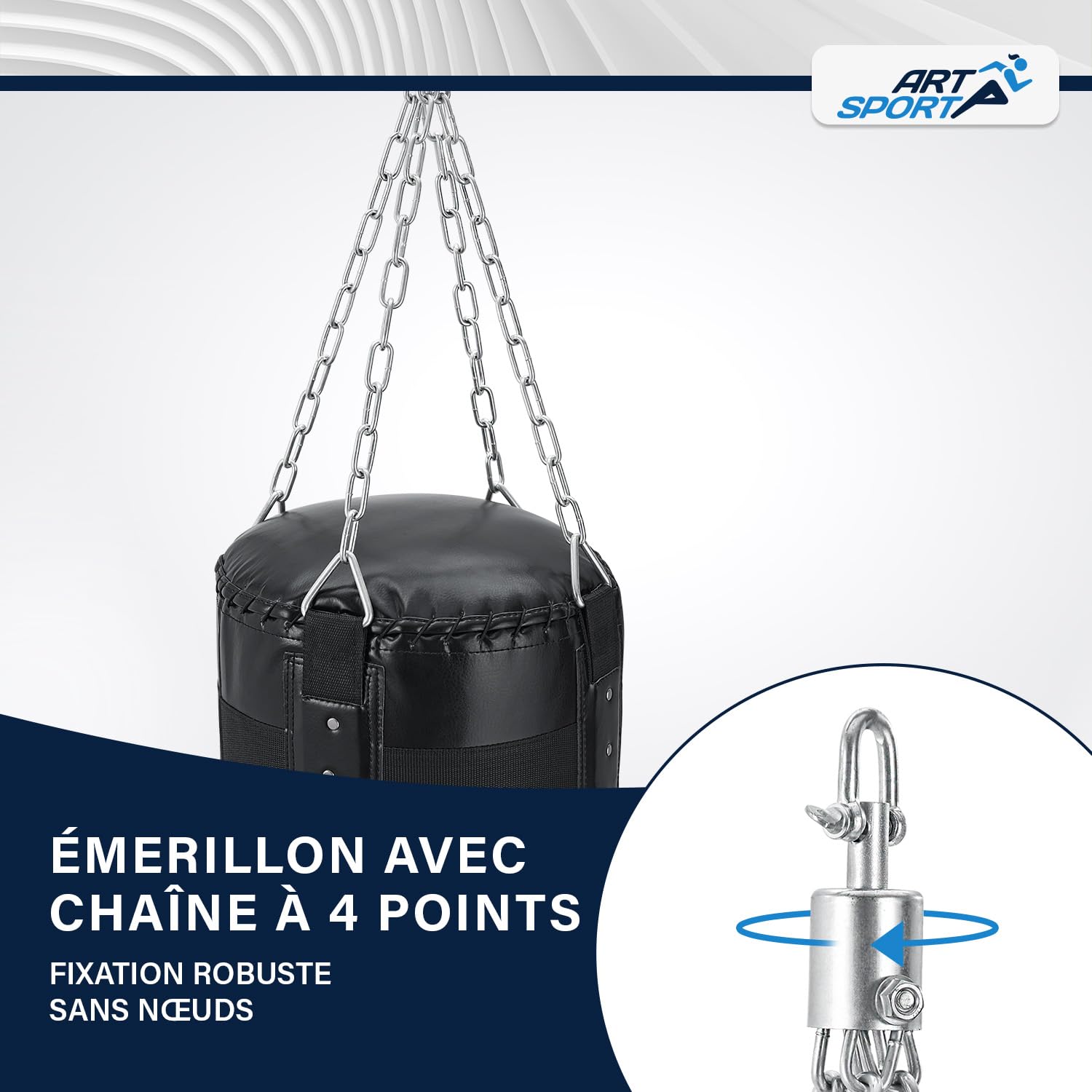 ArtSport Sac de Boxe avec Chaîne en Acier & Pivot - Sac de Frappe Suspendu pour Boxe & Kickboxing