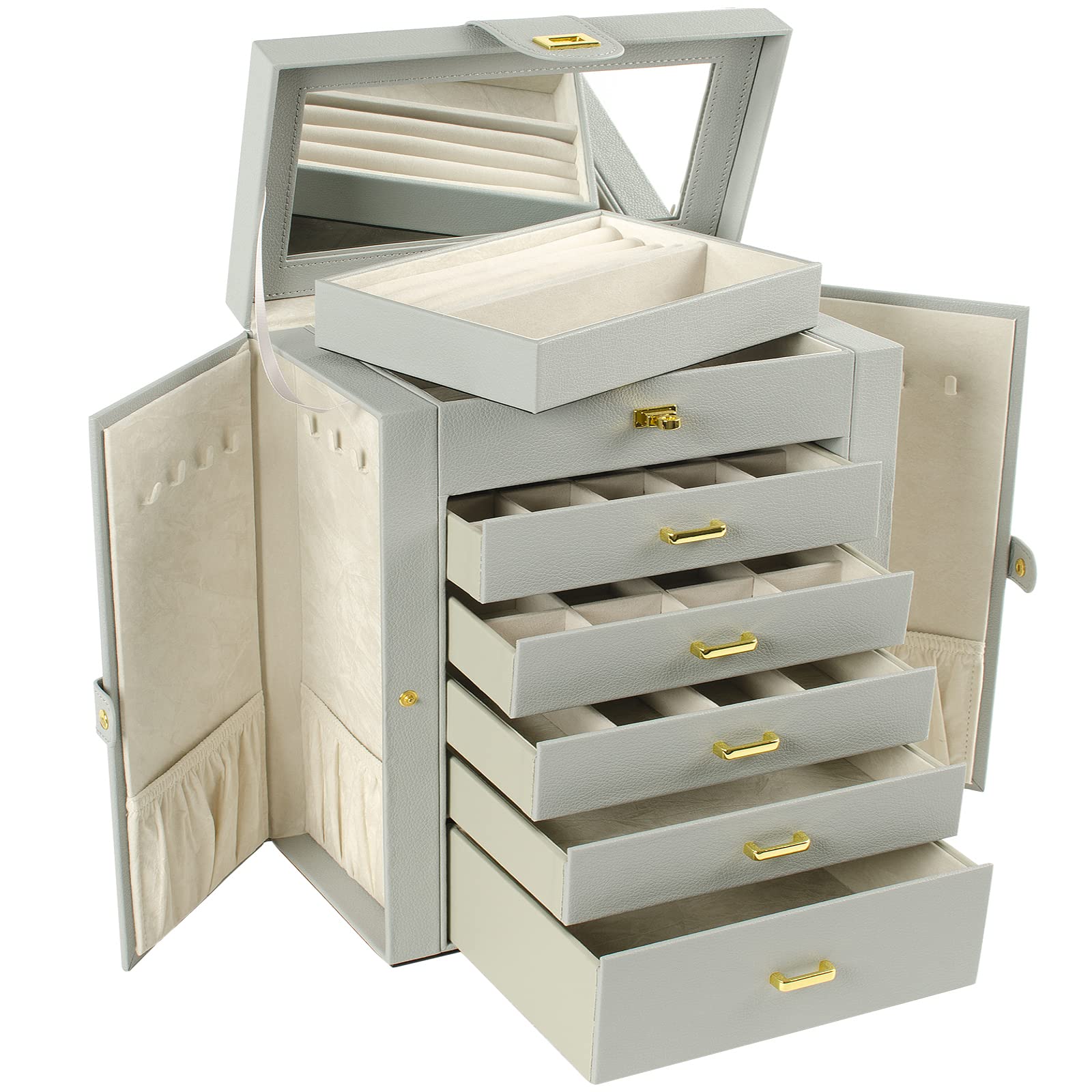AKOZLIN Large Jewelry Box Organizer Functional Lockable with Big Mirror ...