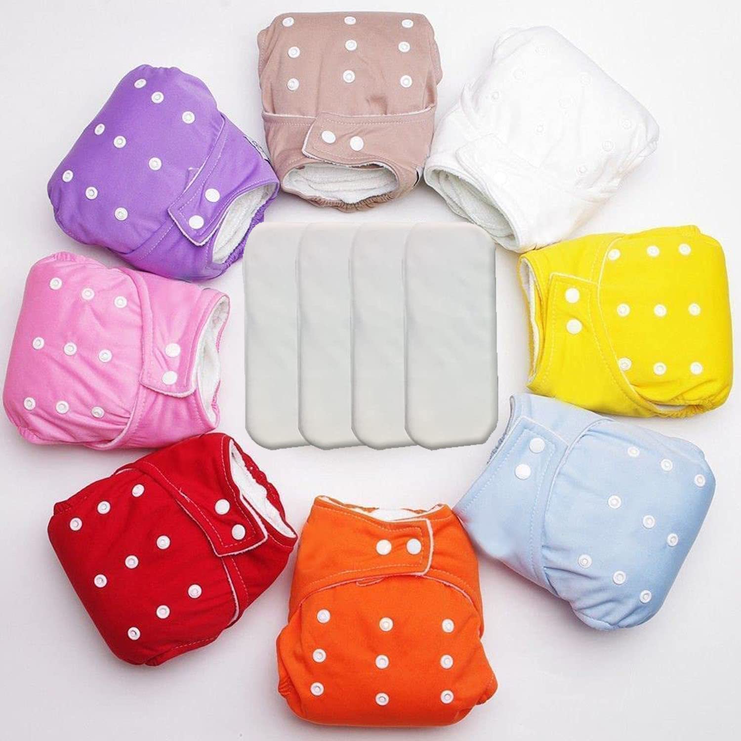 Tip 'n' Top® Cloth Diapers for Babies Reusable and Adjustable Snap Buttons with Wet-Free Insert Pads, Multicolor, Age- 3 Months to 3 Years (5 Diapers + 10 Insert Pads)