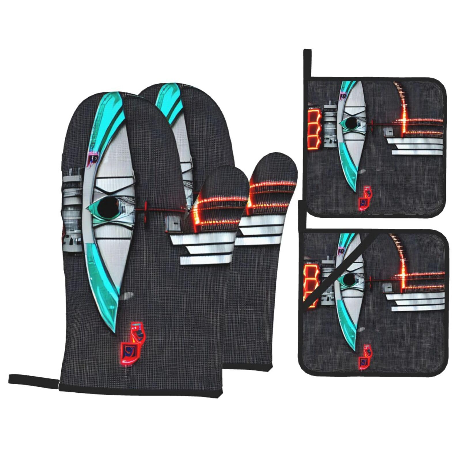 Darts arrows Print 4-Piece Oven Microwaving Set Waterproof Kitchen Gloves for Baking Grilling Cooking