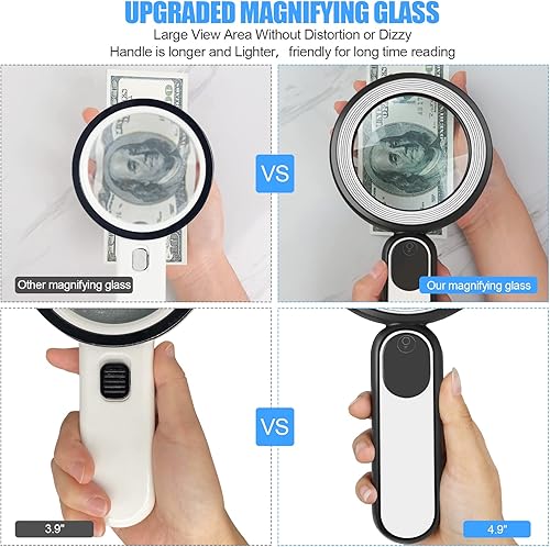 Miniatura 6 de Lupa recargable con luz, 30 x 4.7 pulgadas de mano, grande, ligera, con luz de aumento, 21 LED, 3 modos, lupa iluminada para libros, para niños,