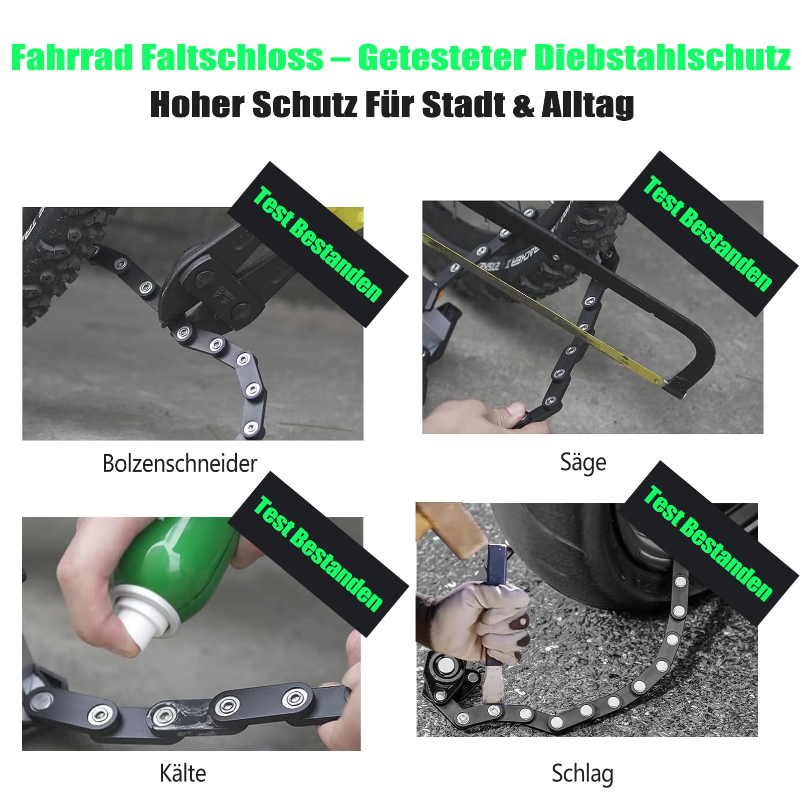 Faltschloss Fahrradschloss mit Zahlenschloss – 80 cm | leicht & kompakt | für Arbeitsweg, Schule & Pendler | inkl. Halterung | Diebstahlschutz für E-Bike, E-Scooter, Citybike, MTB & Roller