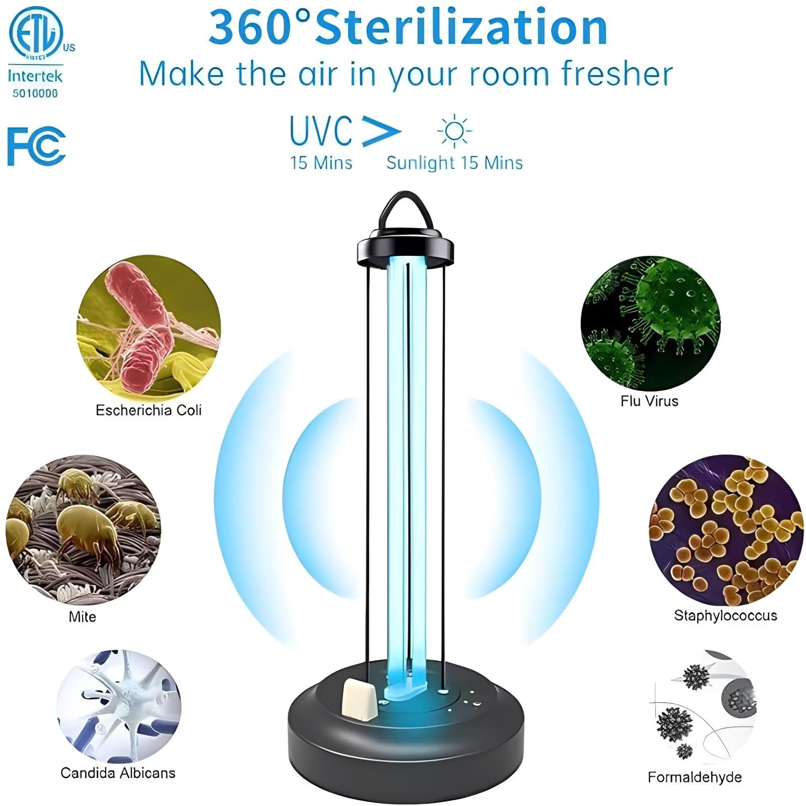 HYLR Sanitizer lampa kwarcowa UV, lampa ozonowa, UVC, lampa do sterylizatora, lampa do domu, biura, szkoły, usuwanie nieprzyjemnego zapachu i pleśni, trzystopniowy timer, pilot zdalnego sterowania