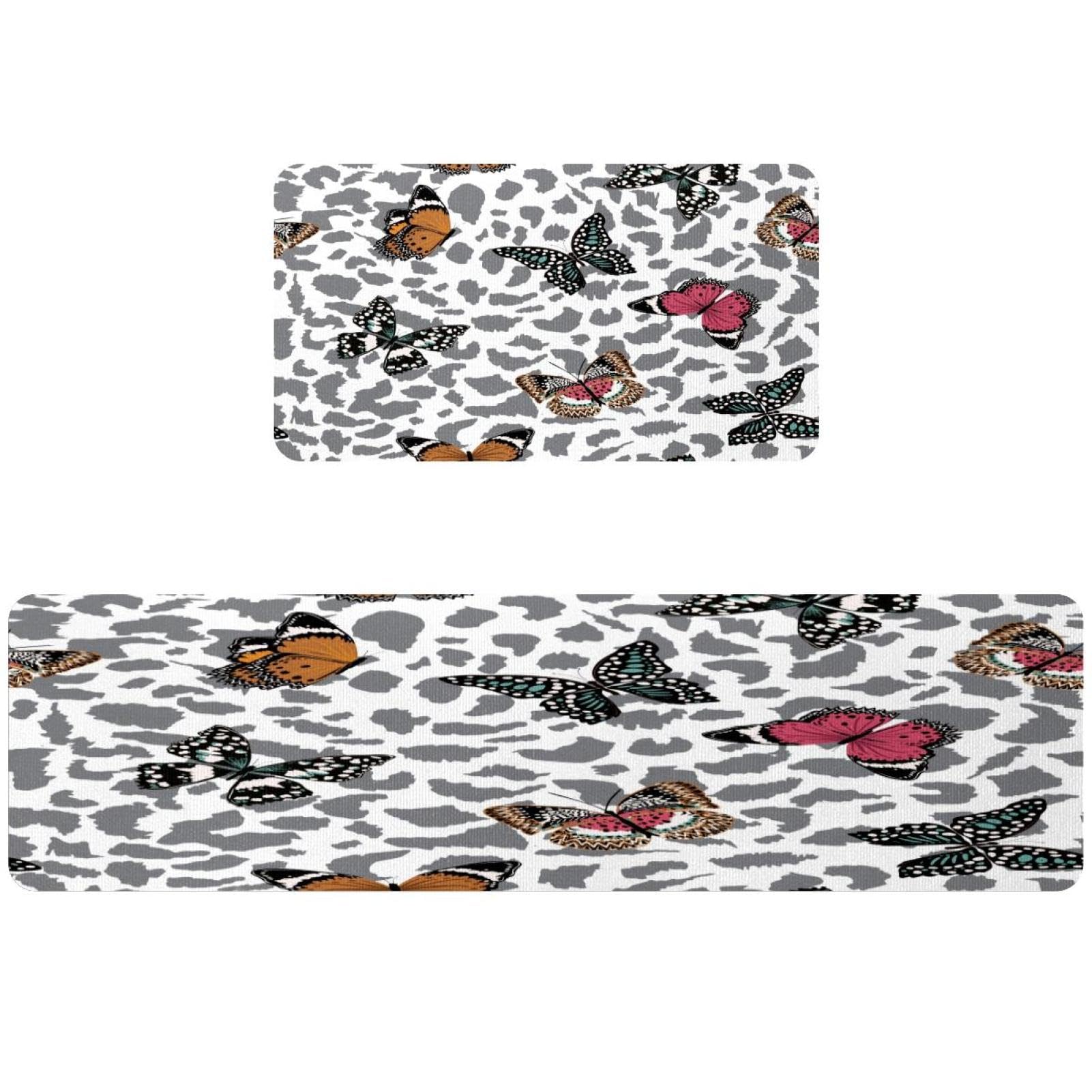 Alfombrillas de cocina antideslizantes VAPOKF con estampado de mariposas y leopardo