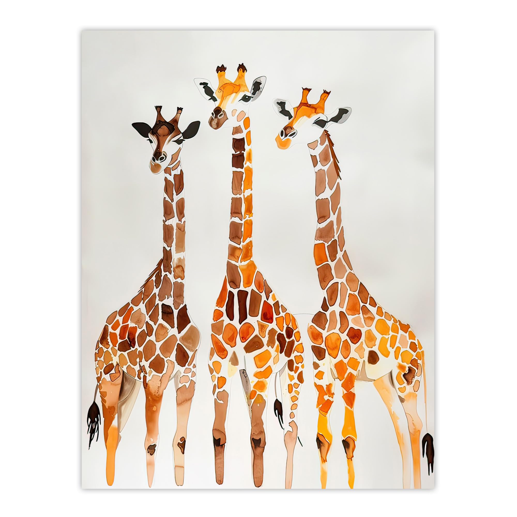 Artery8 Group of Giraffes Bright Watercolour Safari Living Room Extra Large XL Wall Art Poster Print, Unframed 24X32", 81L x 61W cm