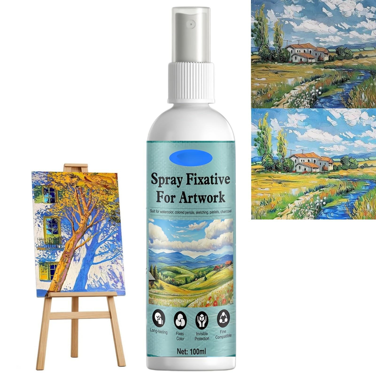 100ml Fixative Spray for Art,Fixative Spray for Pencil,Charcoal and Pastel Drawings,Sp/ray Varnish for Acr/ylic Painting,Clear Acr/ylic Spra/y Sealer,Pastel Acryl/ic Paint&Craft Sealant,Quick-Setting