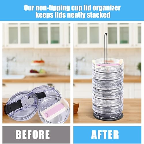 Miniatura 2 de Vodolo Organizador de tapa de vaso, soporte para tapa de vaso, almacenamiento vertical delgado para hasta 15 tapas, organizador de tapas de tazas
