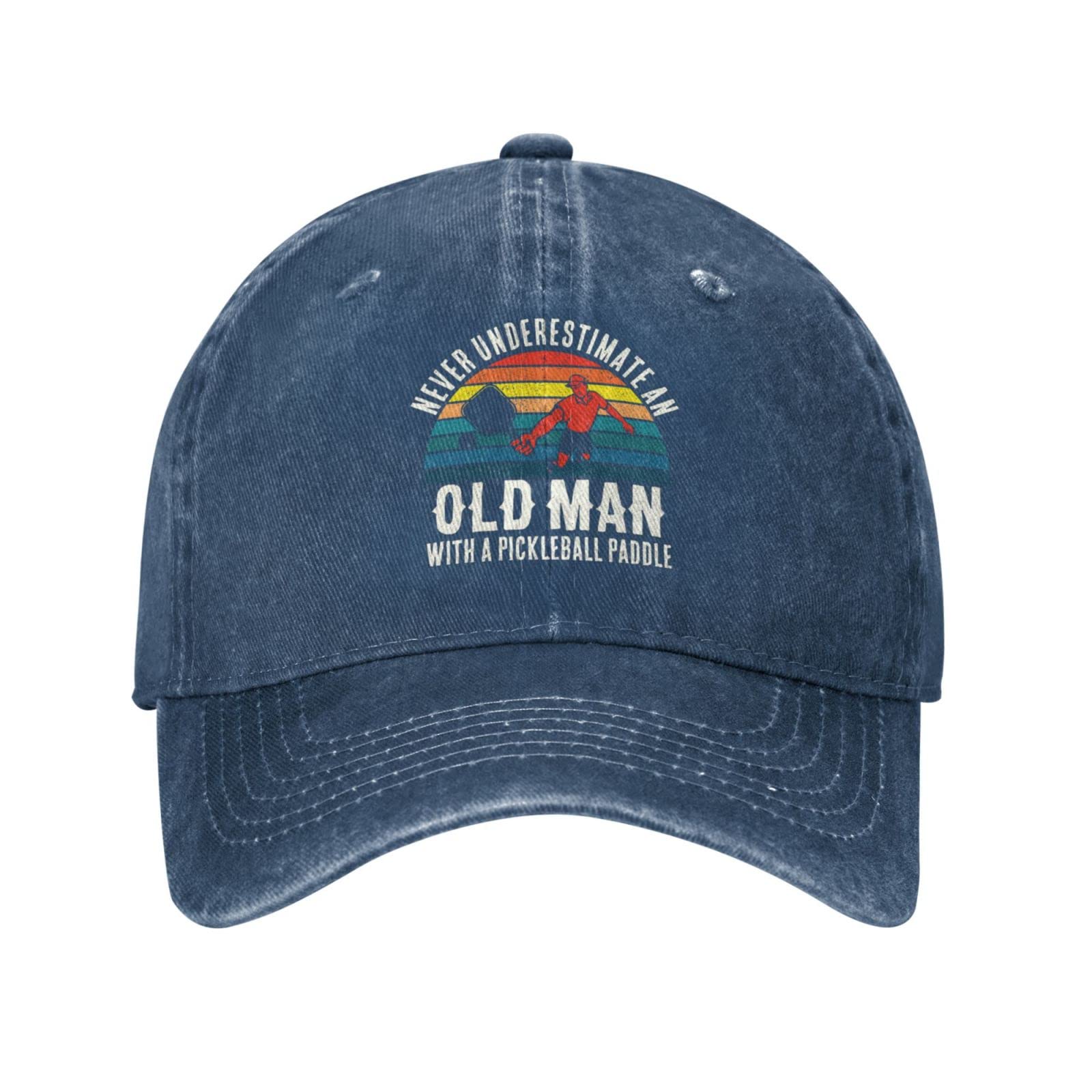 Pickleball Hat Never Underestimate an Old Man with A Pickleball Paddle Hat Women Baseball Hats Trendy Caps, Navy Blue, One size