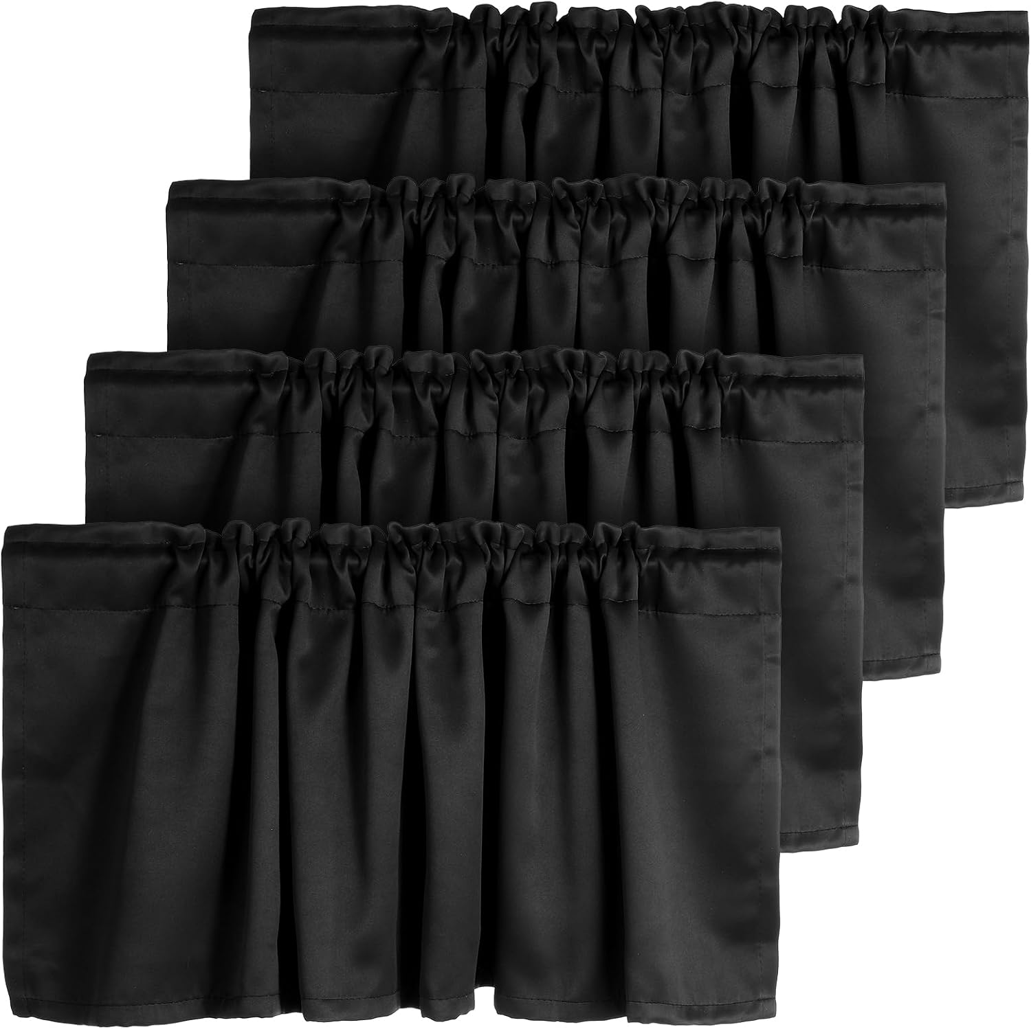 4 Pcs Black Valance Curtains, Blackout Thermal Insulated Window Valances with Rod Pocket, Solid Black Tier Curtains for Kitchen Living Room Bedroom Bathroom, 51 x 18 Inch
