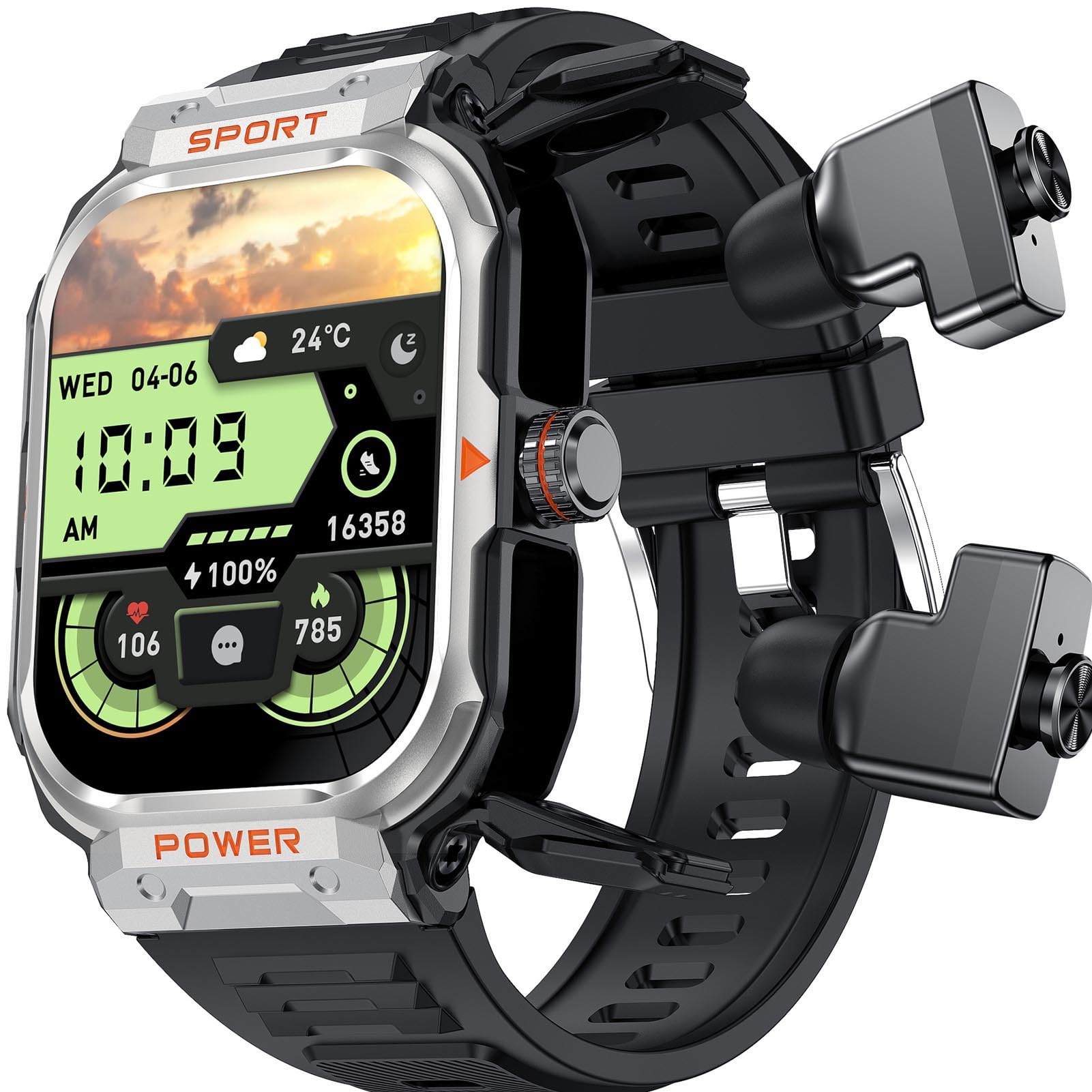 findtime Montre Homme Connectée Militaire Sport avec Ecouteurs Bluetooth sans Fil Appel Clair Intégré Montre TWS Montre Sport Homme Smartwatch Appel IP67 Etanche Montre Intelligente Waterproof