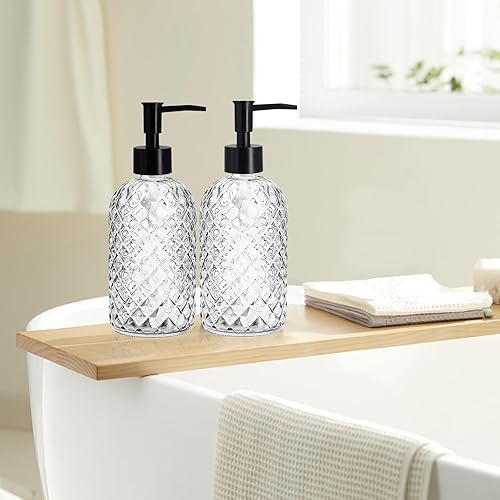 Miniatura 7 de Paquete de 2 dispensadores de jabón de vidrio con bomba de plástico negro, dispensador de jabón líquido de manos de 13 onzas, bomba a prueba de