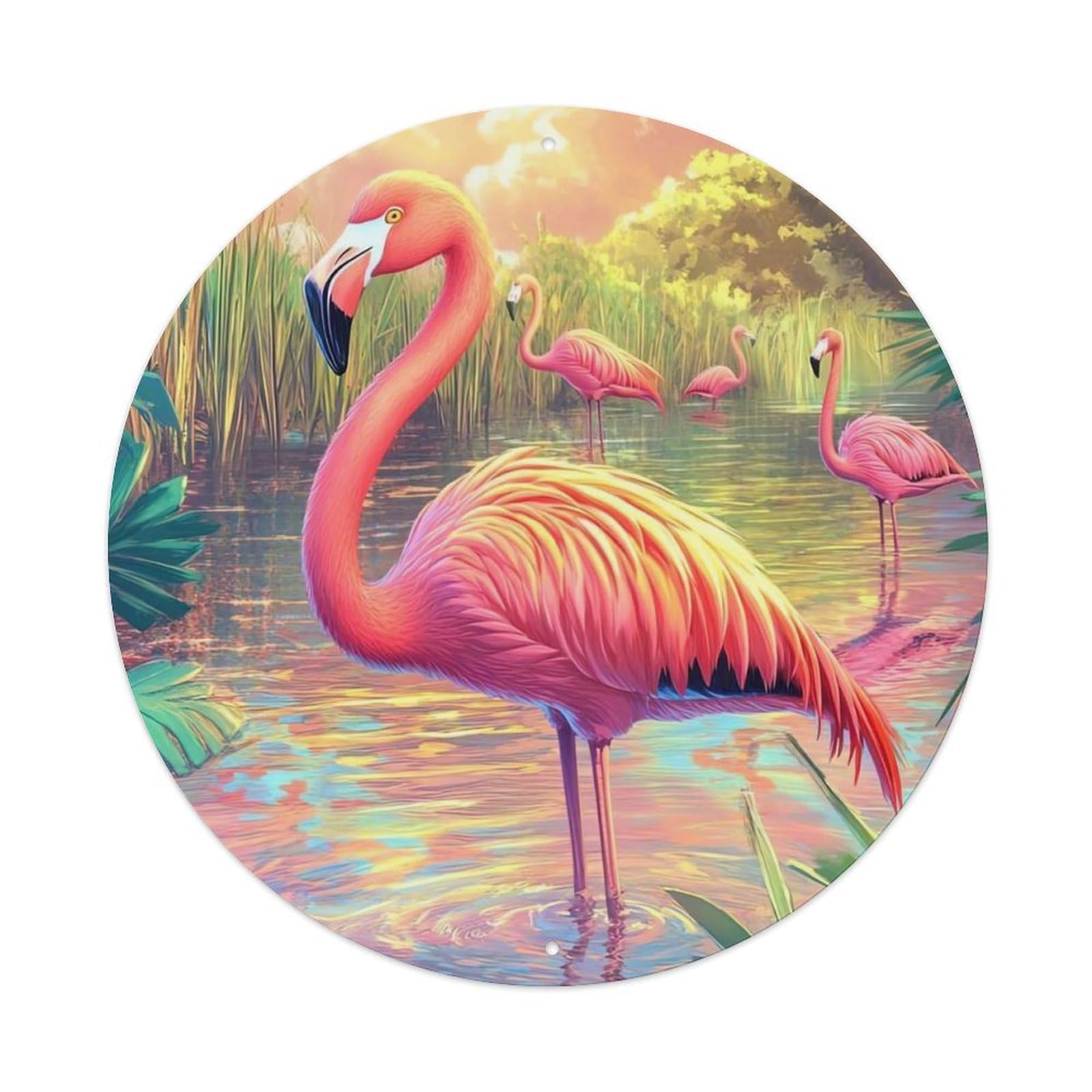 Animal Artwork Flamingo in The River Metal Tin Sign