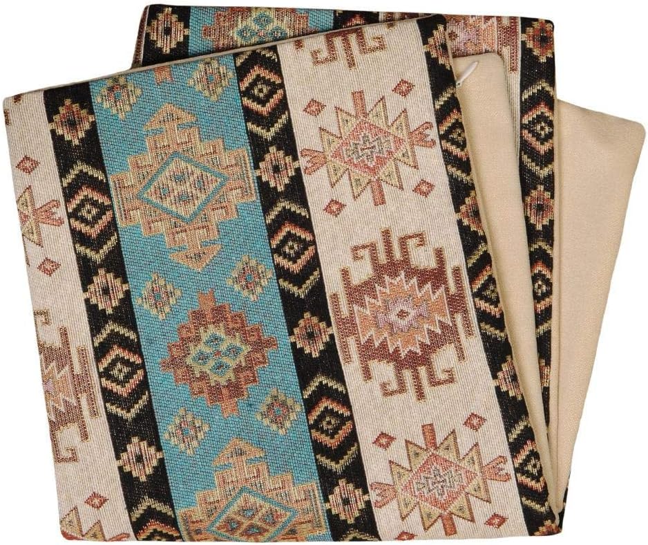 Boho Throw Pillow Covers Turquoise and Cream Kilim - 20 x 20 Inches Decorative Pillows, Modern Room Decor for Couch, Bohemian Outdoor Case for Farmhouse, Southwestern Pattern, Aztec