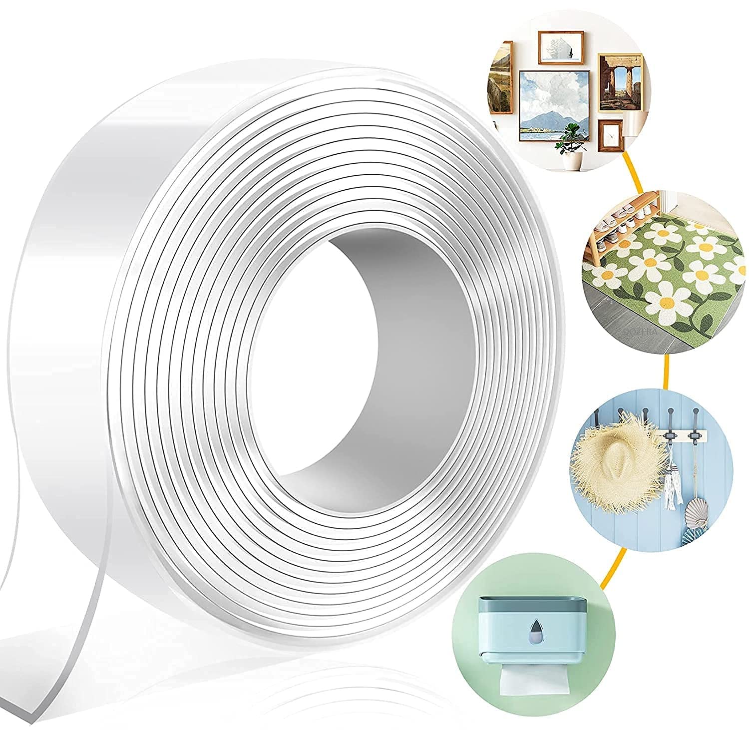 DOZERA Waterproof Double Sided Adhesive Silicon Tape, Transparent Adhesive Heavy Duty, Heat Resistant,Multi-Functional, Removable, Washable, Sticky,No Trace,Anti-Slip Gel,Nano,Tape 3 M