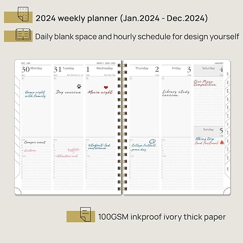 Miniatura 2 de POPRUN - Agenda 2024 diaria, semanal y mensual de 10 x 8 pulgadas, agenda vertical 2024 con programación por horas, pestañas y calendarios,