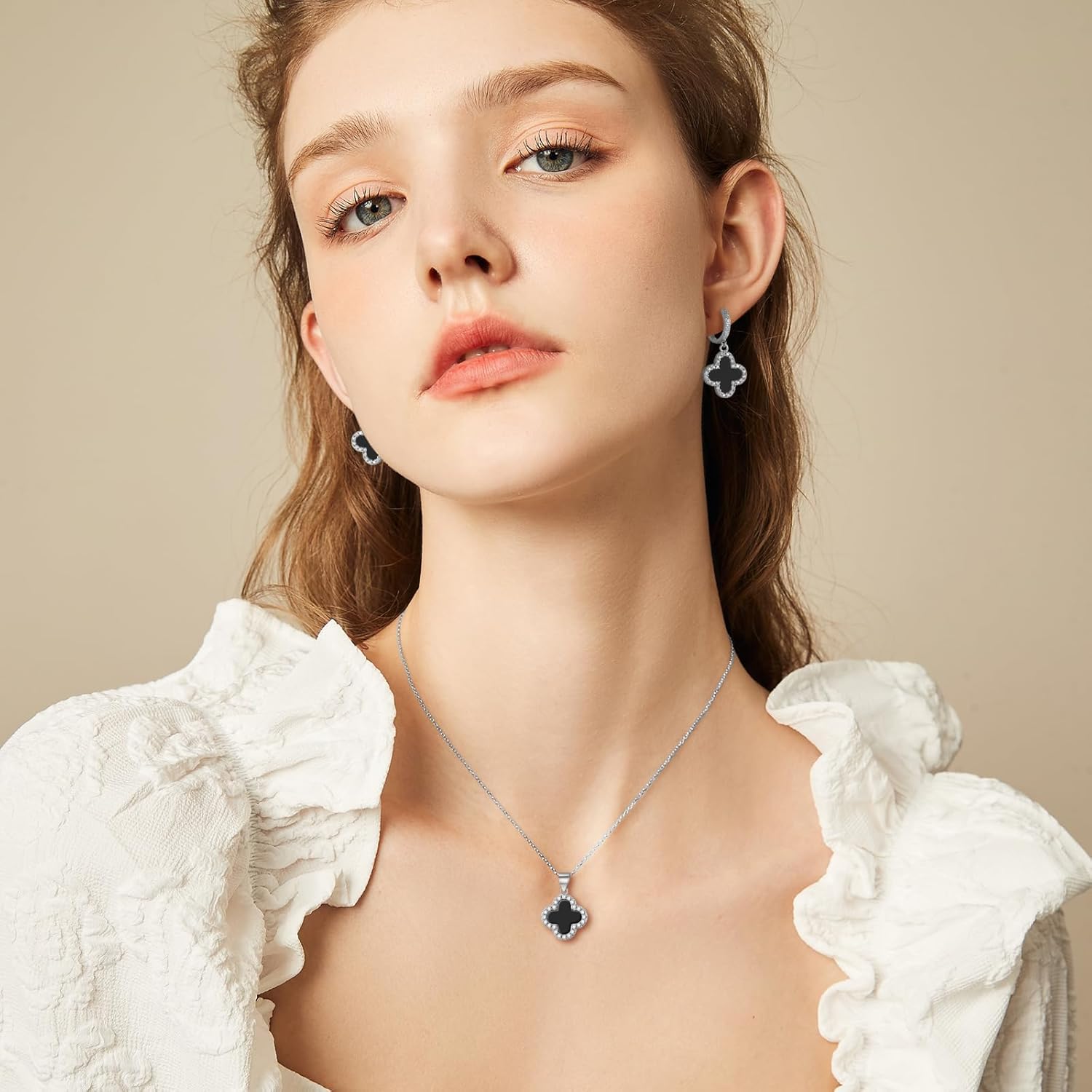 Clover Necklace and Clover Earrings Black White Green Red Pendant 18k Gold Plated Lucky Clover Jewelry Set for Women Trendy - Image 4