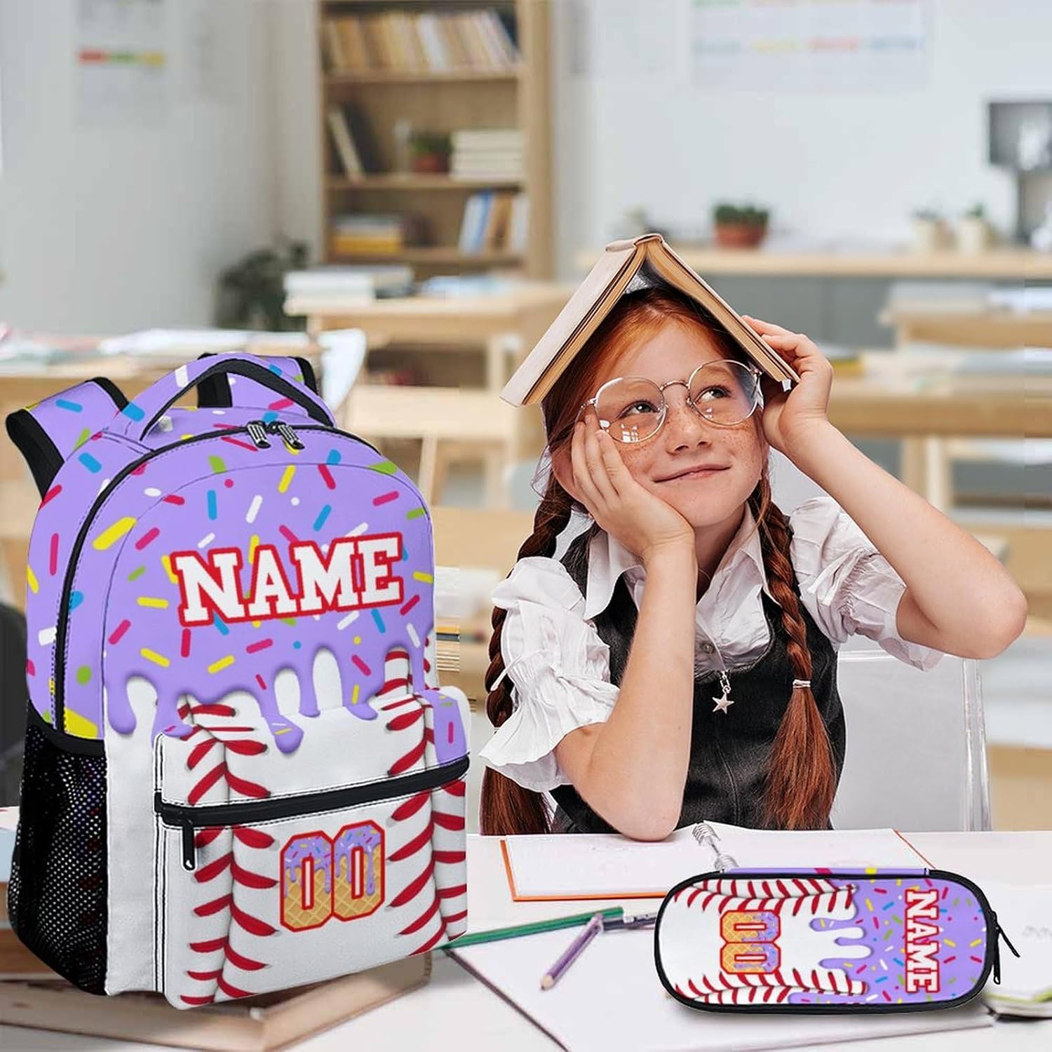 Kids Schoolbag Custom Baseball Backpack for Kids, Personalized 3Pcs Set Casual Sports Drip Bookbag for Preschool Elementary Kindergarten Travel School Travel Picnic - Image 7