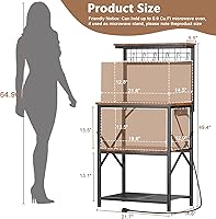 Vista 3 de Furologee Estante para hornear de cocina con toma de corriente, soporte para horno de microondas con almacenamiento de 4 niveles, mesa de café con 6