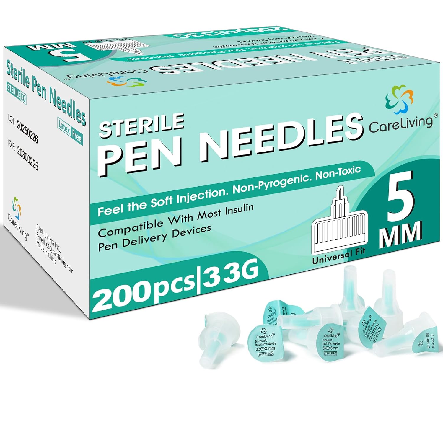Agulhas de Caneta de Insulina 33G 5 mm, 200 Contagem, Agulhas Diabéticas para Injeções de Insulina, Compatíveis com a Maioria das Canetas para Diabetes