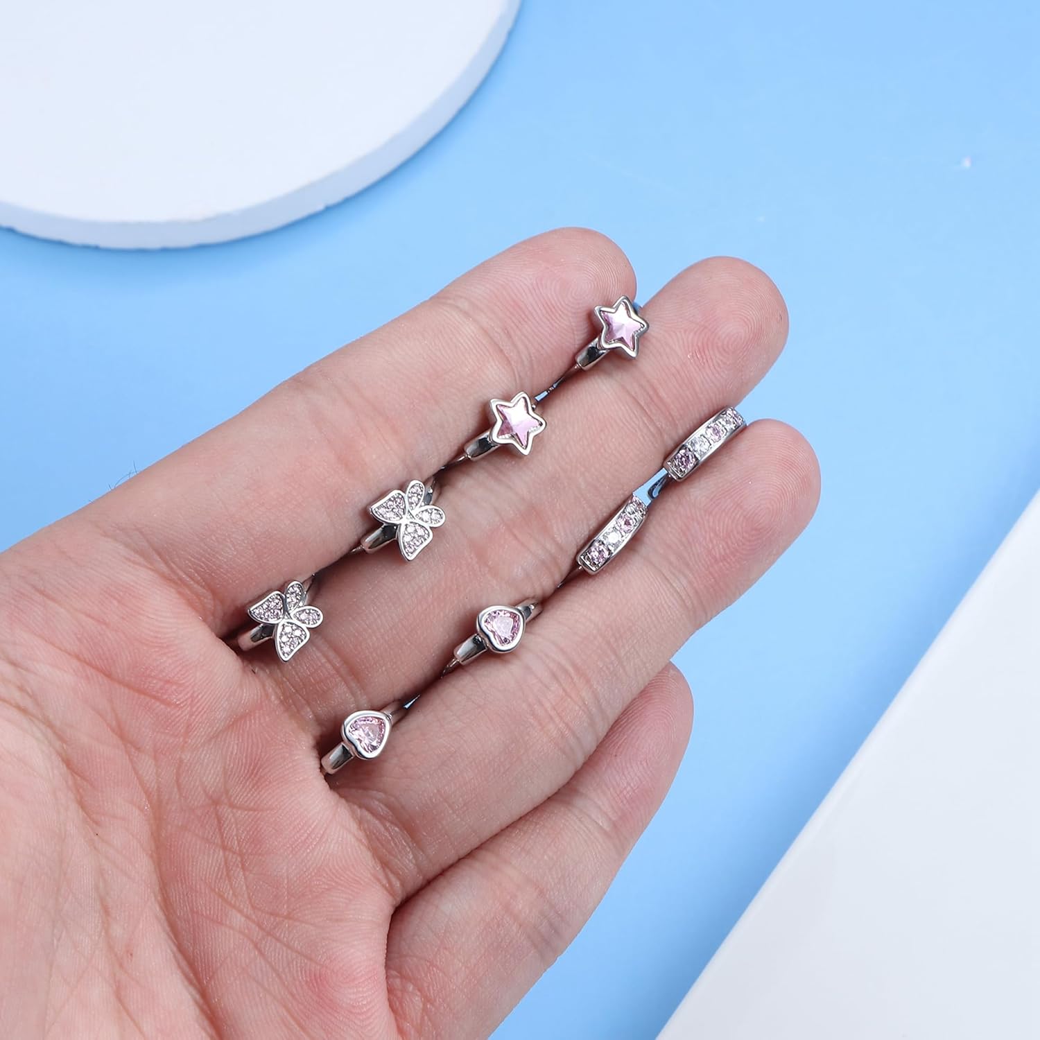 YADOCA 4 Pairs Hypoallergenic Hoop Earrings For Girls Women Small Huggie Earrings Double Love Heart Hoop Earrings Tiny Cute CZ Butterfly Star Cartilage Earrings Hoop Jewelry For Sensitive Ear - Image 6