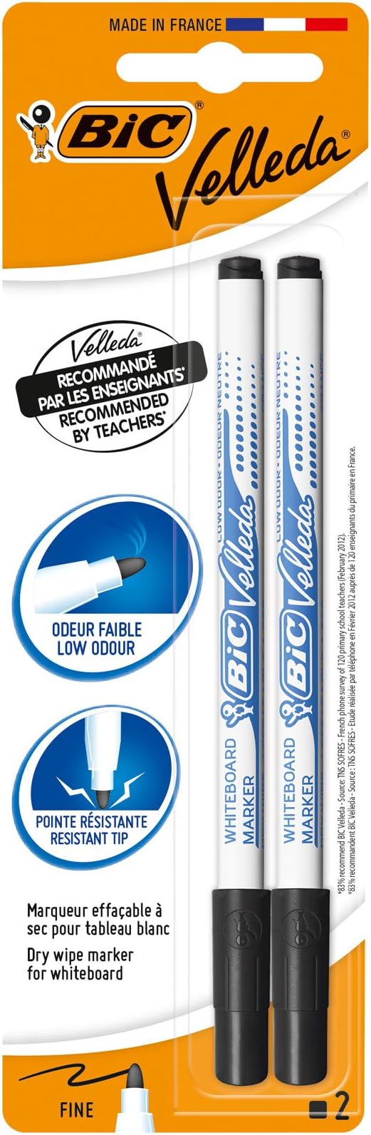 BIC Velleda Whiteboard Pens, Dry Wipe Markers in Black, low odour and