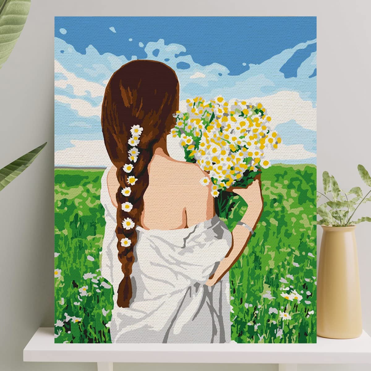 Palmiye Hobi Sanat Sayılarla Boyama Tuval Seti Fırça Boya Dahil (Çıtalı) 40x50 CM - Papatyalar