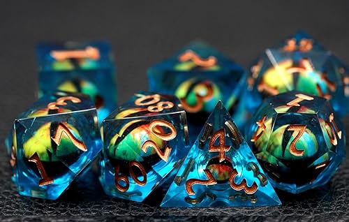 Miniatura 7 de DND - Juego de dados Dungeons and Dragons, 7 piezas de dados de ojo de núcleo líquido, D&D, Dungeons and Dragons, dados de resina de borde afilado
