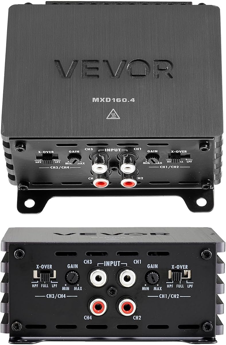Amplificador de audio para automóvil de 4 canales 2 ohmios Estable puenteable Clase D Amplificador de rango completo Potencia máxima 4 x 110 W a 4 ohmios / 4 x 160 W a 2 ohmios para automóvil SUV Camión todoterreno