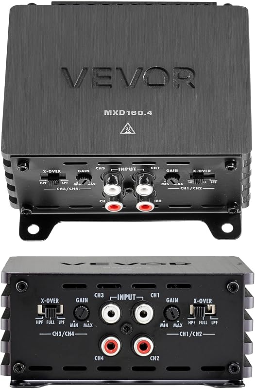 Amplificador de audio para automóvil de 4 canales 2 ohmios Estable puenteable Clase D Amplificador de rango completo Potencia máxima 4 x 110 W a 4 ohmios / 4 x 160 W a 2 ohmios para automóvil SUV Camión todoterreno