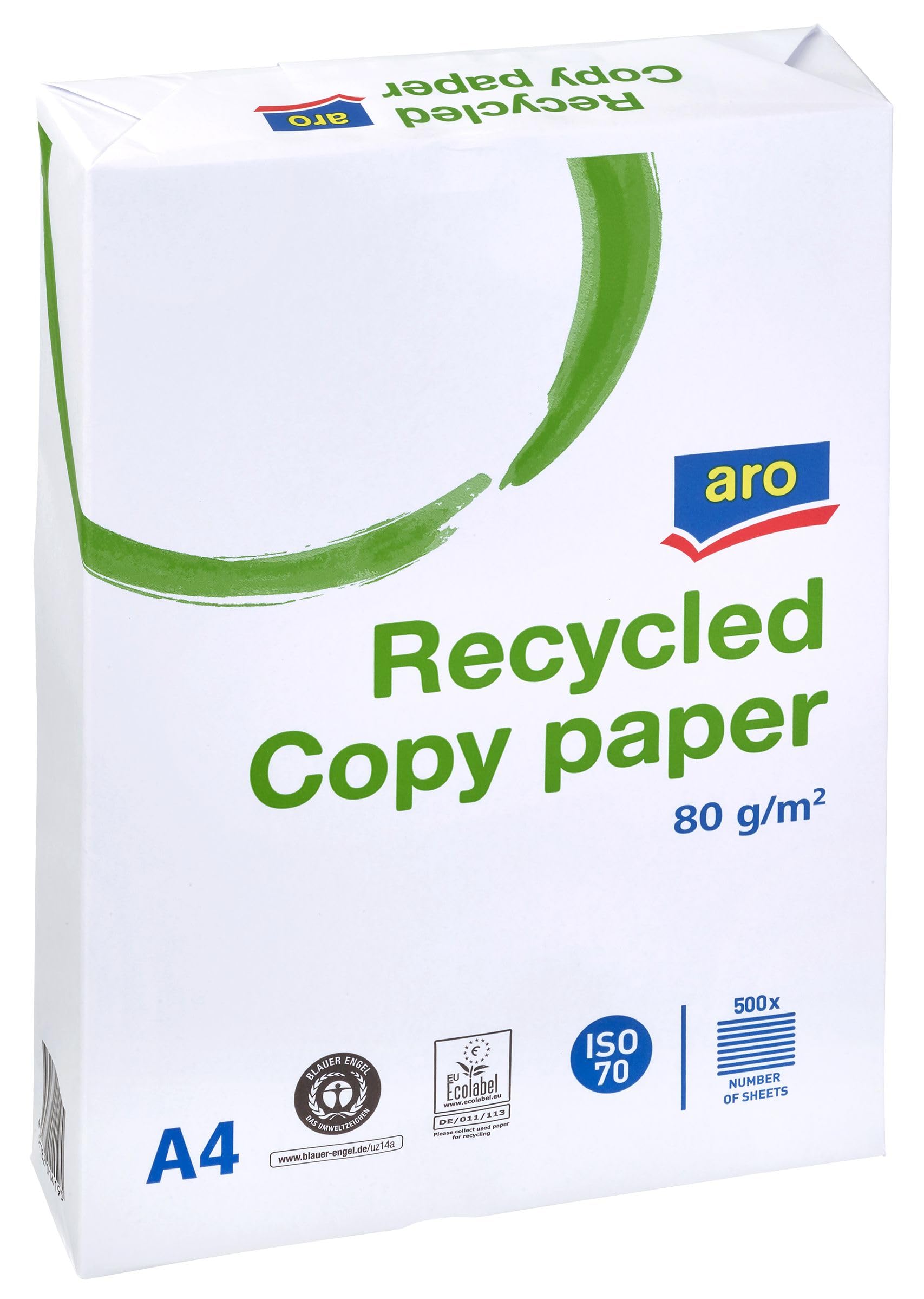 aro Papel A4 reciclado para impresora, paquete de 500 hojas (5x500), grosor: 80 g/m², multiuso, para impresoras láser/Inkjet, comercial, oficina, papel de color gris (Papel reciclado)