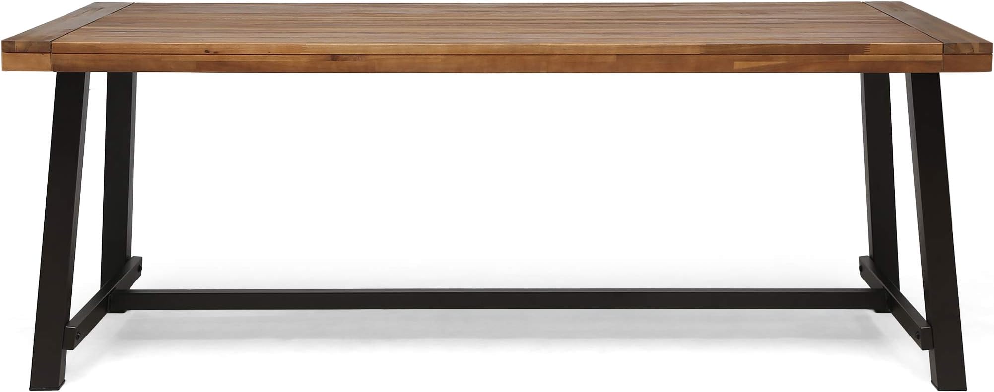 Great Deal Furniture Beau Outdoor Eight Seater Wooden Dining Table, Teak and Rustic Metal Finish