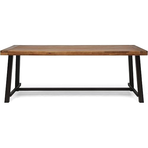 Great Deal Furniture Beau Outdoor Eight Seater Wooden Dining Table, Teak and Rustic Metal Finish