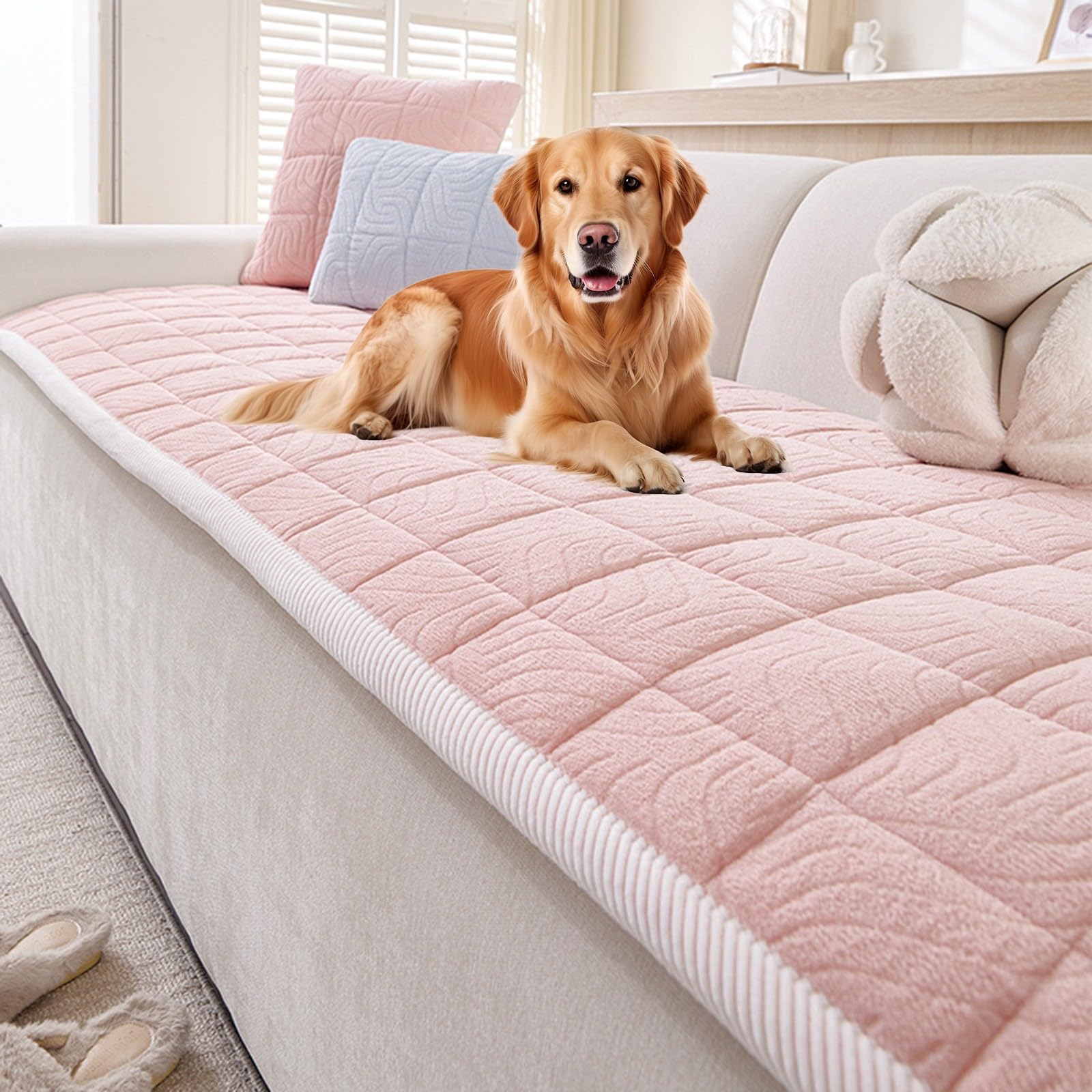 Milk Velvet Couch Cover All Seasons Sofa Seat Covers 2 3 4 Seater Sofas Protectors From Pets Sofa Topper Non-Slip Washable Sofas Slipcovers Living Room Furniture Saver(Pink,50x130cm)