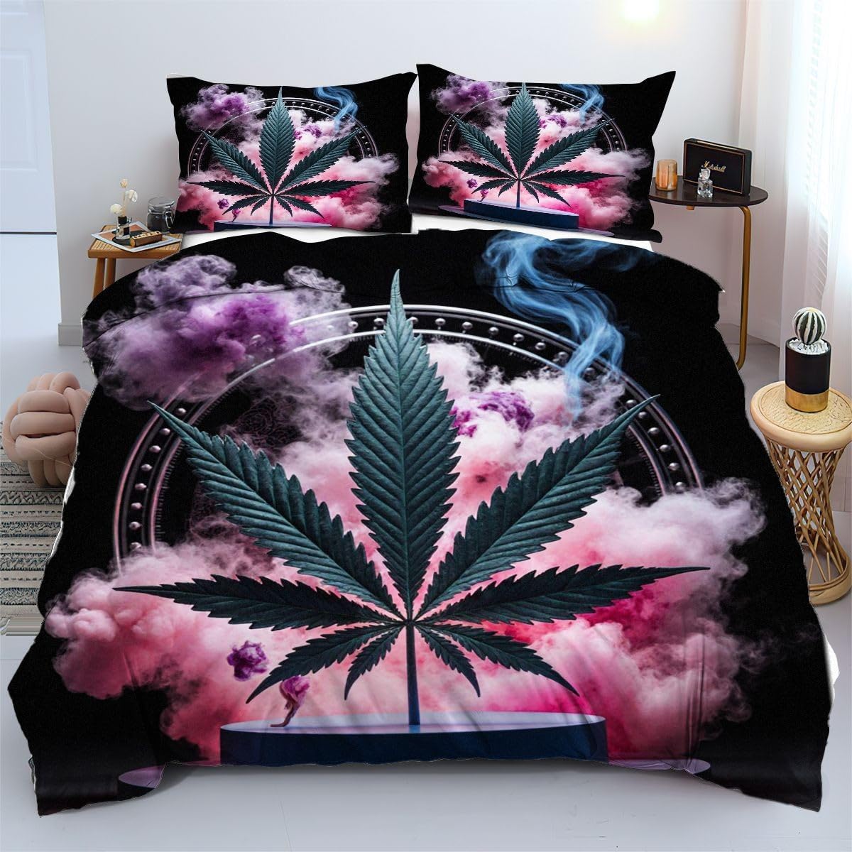 Parures de lit 240x260 cm fumée rose avec housse de couette légère en microfibre